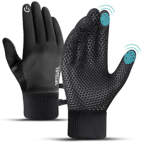 YESWEL Handschuhe Herren Damen,Thermo Winterhandschuhe, Winddicht Fahrradhandschuhe,Sporthandschuhe für Fahrrad,Laufen,Wandern,Fahren(Schwarze,L