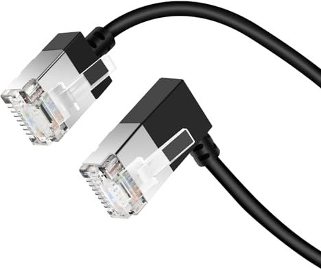 Dutevolns Flexible Cat 6 Ethernet Cable 90° Right Angled 1.5M, Ultra Thin & Slim Rj45 LAN Lead Gigabit Applicable For Mac, PC, Router, Ps4/5, (Black)