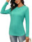 Gyabnw Ladies Long Sleeve Tunic Tops for Women Cotton Crew Neck Pleated T-Shirts Casual Basic Top Blouse Green