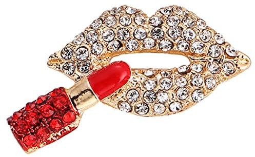 DEARMAMY Rote Lippenstift Brosche Mit Strass Gestaltet Anstecknadel Für Anzug Hut Und Kleidung Langlebige Legierung Modische Schmucknadel Für Kleider Schals Und Accessoires Fest Fixierend