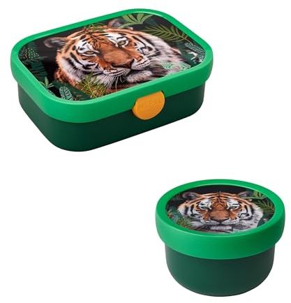 Mepal | Kinder Obst- und Bento Box | Campus meets Fruits | Spülmaschinenfest & BPA-frei | 300 & 750 ml | Mit Fächern, Gabel & Clip-Verschluss | Perfekt für Snacks & Mahlzeiten | Wild Tiger