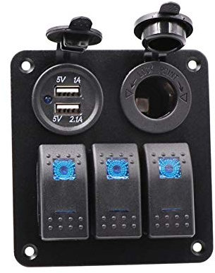 MUEOSI Panneau de Commande à Bascule for Bateau étanche, avec 3 Ports de Charge USB Double à lumière Bleue 12~24 V Tableau électrique