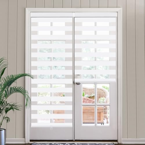 SEEYE Cordless Zebra Blinds for Window, French Door Blinds Free-Stop Roller Window Shades with Valance 32 W x 90 H, Light Filtering Window Treatment Sheer Blinds & Shades Easy to Install, White