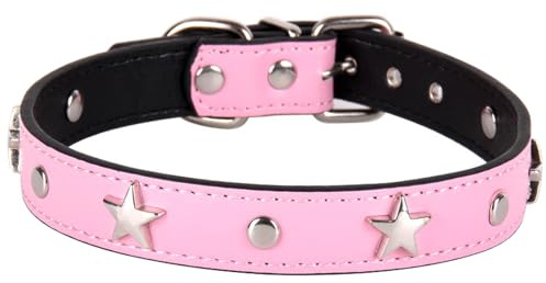 Suiecuor Collier en cuir pour chien - Avec décoration pentagramme en métal - Convient pour les chiens de petite et moyenne taille et les chats - Rose - Taille XS
