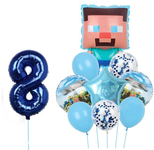 Krilucly 10 Stück Luftballons Geburtstag Set 8 Jahre Junge, Pixelballons, Spiel Thema Party Luftballons, Geburtstag, Dekoration aus Aluminium, Geburtstagsfeier, Dekoration Set für Kinder