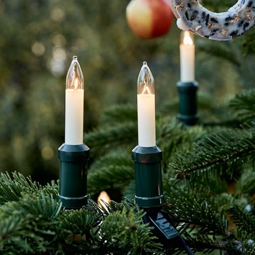 hellum Lichterkette Weihnachten außen mit 30 Kerzen, teilbarer Stecker | Made in Germany warmweiß, Weihnachtsbeleuchtung mit Clip, 29m beleuchtet, Kabel schwarz, für Weihnachtsbaum <59lm 8600360