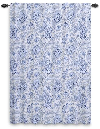 ggaimwf Paisley-Vorhänge, Blau, Vintage, Boho, Blumenmuster, Damast, Schlafzimmer, Bleistiftfalten, Vorhänge im Bauernhausstil, für Wohnzimmer, Stangendurchzug, 107 x 160 cm, 1 Vorhang