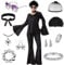 Aragallant Disco Kostüm Damen, 60er 70er Jahre Outfit Damen Disco, Hippie Disco Outfit mit Perücke Halskette Armband Ohrringe Stirnband für Karneval Party Night Fever Kostüm (XL, 165-170cm)