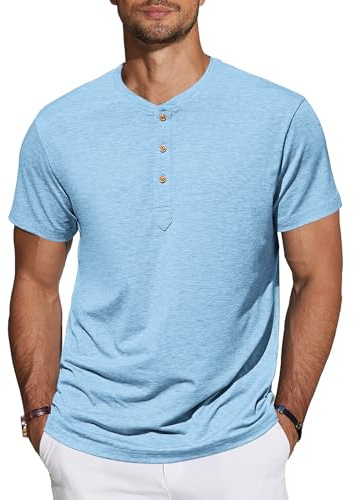 TARAINYA Henley T-Shirt Uomo Cotone Maniche Corte Estiva Azzurro L