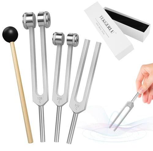 Tuning Forks for Healing Set (128HZ, 256HZ, 512HZ),Tuning Fork with Reflex Hammer 3-Piece Tuning Forks Perfect for Healing, Chakra, Sound Therapy, Keep Body, Mind and Spirit in Perfect Harmony
