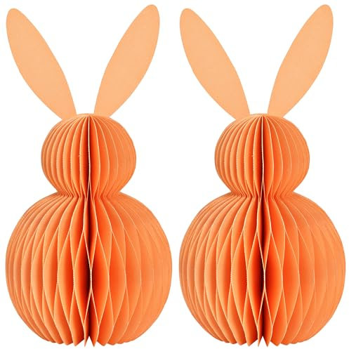 matches21 HOME & HOBBY Osterdeko Osterhasen zum Hinstellen orange 2er Set Dekofiguren - Ø 11 x 20 cm als Frühlingsdeko aus Papier