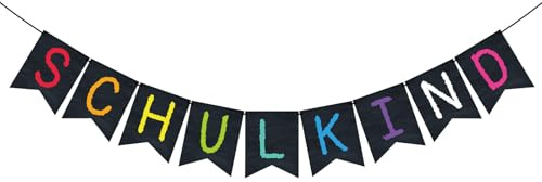 Lemicin Schulkind Girlande Schuleinführung Deko - Wimpelkette Einschulung Tafel-Stil Schulanfang Banner Papier für Einschulungsfeier Schulstart 1. Schultag