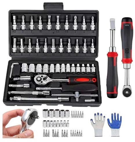 Ensemble de cliquet fin sans fil, cliquet électrique fin sans fil, clé à cliquet électrique, livré avec 46 outils de réglage de 6,35 mm, boîte à outils de réparation automobile pour la maison (noir)