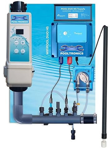 POOLTRONICS WIFI SEL - Traitement automatique de l'eau avec électrolyse saline et ph Dosage pour bain à remous et piscine AVEC WIFI (50m³ Flow & Levelswitch)