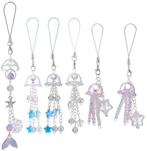CRAFTYMELODY 5Pcs Jellyfish Phone Charms 5 Style Ocean Theme Phone Lanyard Accessory Jellyfish Pendants Sea Animal Charms for Bags Backpack Jewelry Making Accessory Necklace Dangle Earrings DIY Crafts