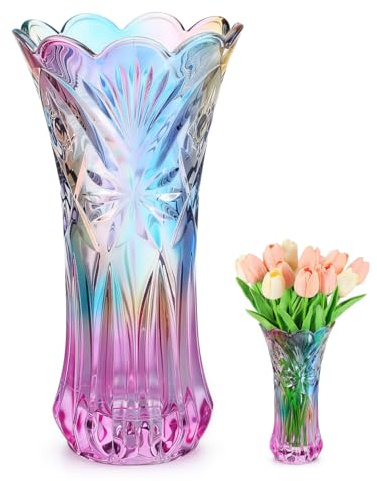 Tofficu Iridescent Vase Flower and Plant Container for Tulips Roses and Branches Decorative Desktop Vase for Home Dining Table Shelf and Office Decor 9.45 X 4.92 X 4.92 in