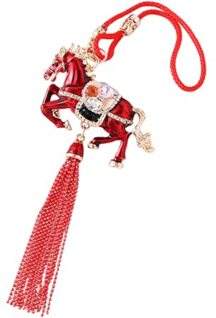 CORHAD Chinesisches Pferdeanhänger Auto-Ornament mit Quaste Rotes Feng Shui Glücksbringer Anhänger für Neujahrsdeko und Weihnachtsbaumdekoration Geschenk