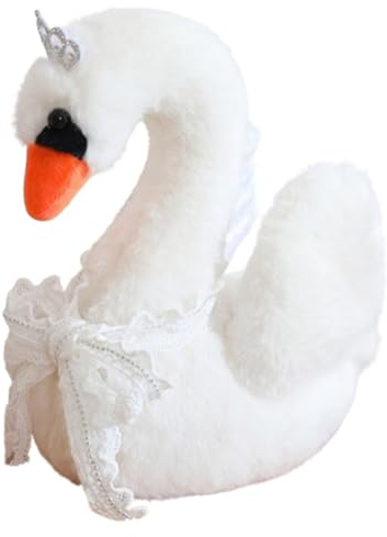 Xiyocadt Schwan Kuscheltier, Simulationsschwan Plüschtier Mit Krone und Spitzenschleife, Flauschig Plüsch Stofftier zum Spielen, Sammeln & Kuscheln, Geschenke für Valentinstag Geburtstag (28cm,Weiß)
