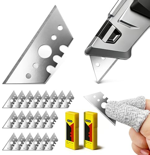 Trapezklingen Trapezklinge Cuttermesser Klingen Teppichmesser Klingen - 20X Trapezklingen Messer 52mm Cuttermesser Sicherheitsmesser Ersatzklinge mit 2 Schnittschutz-Fingerlingen für Sicheres Arbeiten