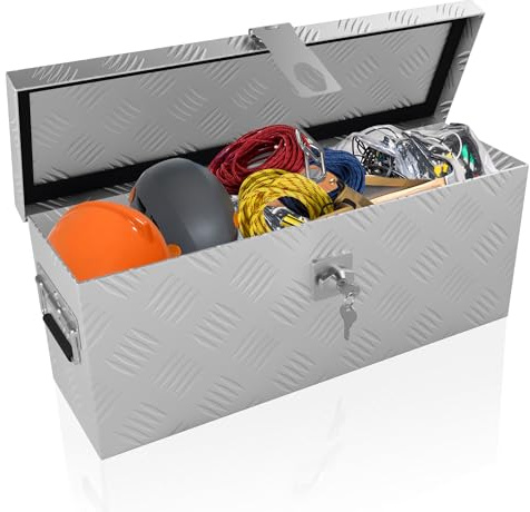 HENGMEI Aluminium Transportbox Werkzeugkiste Anhänger, Werkzeugkasten, Deichselbox mit Schloss, Wasserdicht Metallbox für Aufbewahrungswerkzeuge, 520x160x220MM