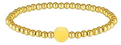 Kim Johanson® Edelstahl Damen Beads Armband in Gold | Perlenarmband mit 4mm Kugeln | Wasserfest | Boho Schmuck | Elastisches Kugelarmband | Handgemacht | Multi Layer Armkette | Inkl. Schmuckbox