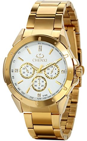 Avaner Herren Uhr Analog Japanisches Quarzwerk mit Gold Edelstahl Armband Business AN004-05