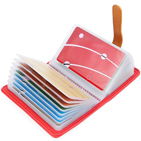 10 Colori Porta Carte di Credito Pelle per Donna Uomo - 26 Slot (Anguria Rosso)