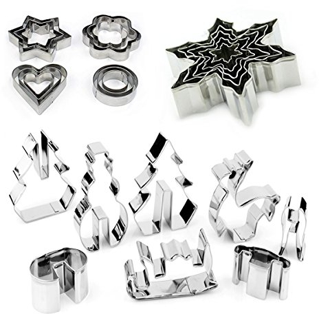 Emporte-Pièces,LoveChef Lot de 25 Emporte-Pièces, Noel emporte-pièces, Découpe Pâte, Cadre à pâtisserie Forme Neige/Etoile/Coeur/Rond/Fleurs de Prunier en Acier Inoxydable