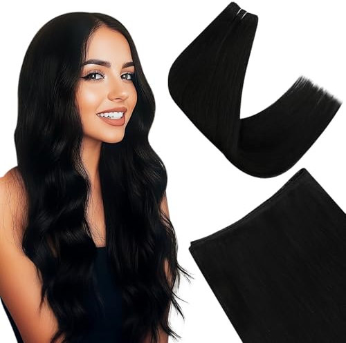 Easyouth Tressen Echthaar Extensions Schwarz Weaving Tressen Echthaar 100g 40 cm Farbe Pechschwarz Weft Extensions Echthaar #1