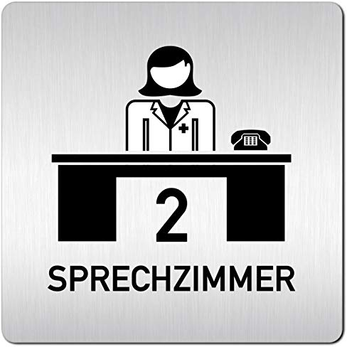 Türschilder24 XXL Schild – Türschild (B) • 125 x 125mm • Hinweisschild • Praxis Sprechzimmer 2 Ärztin 002 • aus 1,5 mm starkem Aluminium Vollmaterial • geschliffene Edelstahloptik