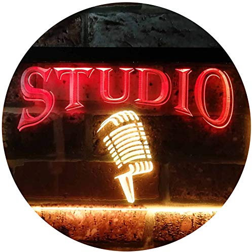 Studio On Air Microphone Illuminated Dual Color LED Barlicht Neonlicht Lichtwerbung Neon Sign Rot & Gelb 300 x 210mm st6s32-i0587-ry