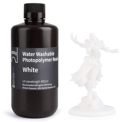 ELEGOO Résine Lavable à l'eau pour Imprimante 3D LCD Résine à Photopolymérisation UV 405 nm Résine Photopolymère pour des Modèles d'impression 3D Blanc 1000g