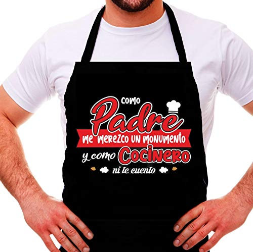Makabaka HOGARMISORPRESA ESlantal Frase como Padre me merezco un Monumento y como Cocinero ni te Cuento Regalo PAPÁ