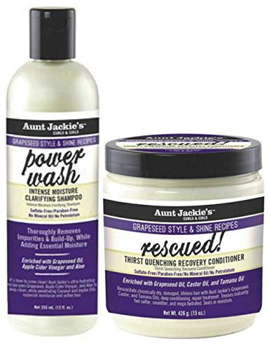 Aunt Jackies Traubenkern-Power-Wash-Shampoo 355 ml mit Rescued Recovery Conditioner 426 g