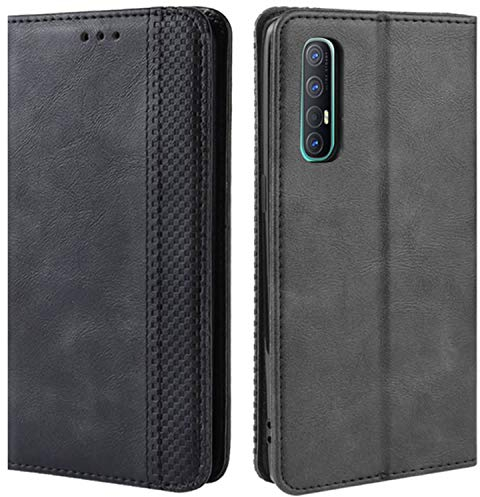 HualuBro Handyhülle für Oppo Find X2 Neo Hülle, Retro Leder Stoßfest Klapphülle Schutzhülle Handytasche LederHülle Flip Case Cover für Oppo Find X2 Neo Tasche, Schwarz