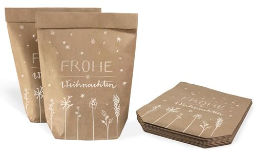 Eine der Guten Weihnachtstüten, Geschenktüten Set - Frohe Weihnachten, 12 bedruckte Kraftpapiertüten als Geschenkpapier Alternative für Plätzchen, Kekse, Weihnachtsgeschenke & Giveaways, 14 x 22 cm
