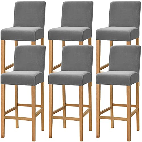 Dimatic Samt Plüsch Stuhl Abdeckung Theke Pub Bar Hocker Stuhl Slipcover für Esszimmer Cafe Barhocker Slipcover Möbelschutz Anti-Rutsch-Bezug mit elastischem Boden, 6er Set, Grau
