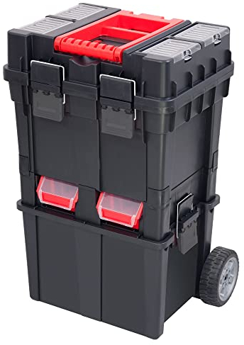 Patrol Werkzeugkoffer auf Rädern HD Compact: Modern, Funktional, Groß, 4 Kompartimente, Flip-Top, Polypropylen, Noir Rouge