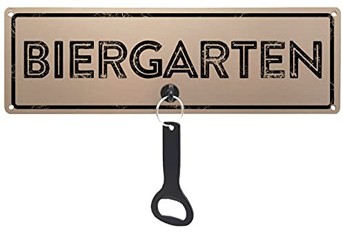 Schilderkönig Metallschild mit Flaschenöffner - BIERGARTEN - Schild mit Bieröffner als Gartenschild