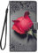 Hülle Leder für Samsung Galaxy A7 2018 Handyhülle, Niedliches Muster Klapphülle Lederhülle mit [360 Grad Stoßfest] [Kartenfachr] Schutzhülle Klappbar Flip Case Cover - Rote Rose