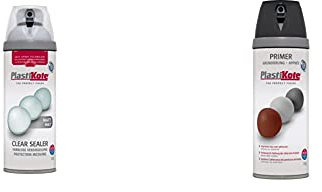 Plasti-kote 24002 400ml Premium Spray Paint Matt Clear Acrylic & 25001 400ml Primer - Black
