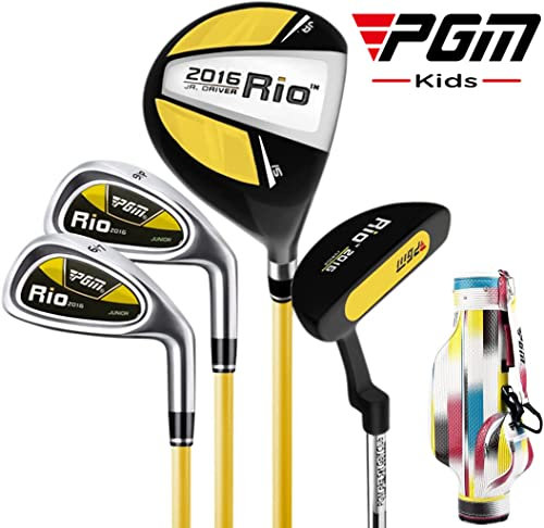 PGM Junior Golfschläger, Rio Golfschläger Komplettset Rechtshänder für Kinder 9-12, 4 Stück Jugend-Golfschläger mit Standtasche für Jungen und Mädchen, Orange