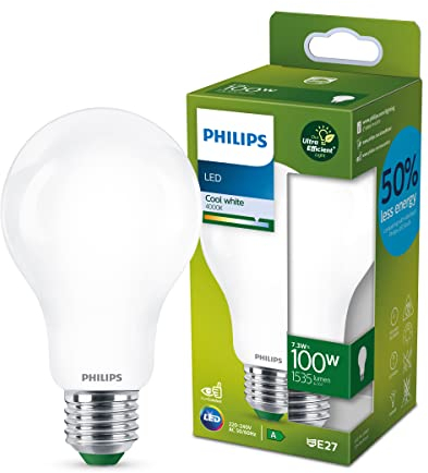 Philips LED Classic ultraeffiziente E27 Lampe (100 W), matte LED Lampe mit kaltweißem Licht, energiesparende Lampe mit langer Nutzlebensdauer, Energieeffizienzklasse A