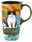 Topadorn Ceramic Coffee Cup 17oz Travel Mug Porcelain Latte Tea Cup with Lid, Microwave & Dishwasher Safe Coffee Tumbler, Cat