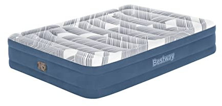 Bestway Air Bed - Premium Queen Sized AirBed with a Built-in Electric Pump and Storage Bag in Blue & Grey Pattern