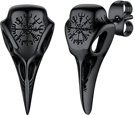 FaithHeart Schwarz Ohrstecker für Herren Männer Wikinger Stil Vegvisir Ohrstecker mit Geschenkebox für Geburtstag Weihnachten