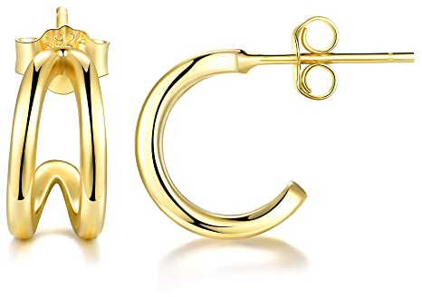 Lydreewam Kleine Halbe Creolen Silber 925 für Damen Mädchen, Mini Huggie Creolen Ohrringe, 12mm Durchmesser Doppel Creolen (Gold)