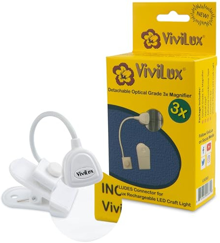 ViviLux Optische 3-fache Lupe mit Handi-Clip, abnehmbarer, flexibler Arm für freihändige Präzision – Befestigung an Nähmaschinen, Stickrahmen, Bastellichtern
