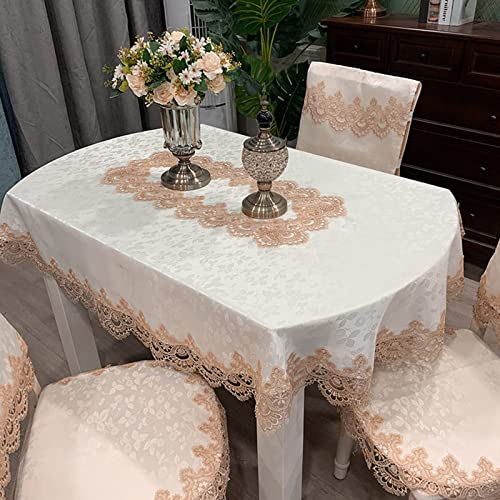 Yizunnu Vintage bestickte Spitzen-Tischdecke, ovale Tischdecke, luxuriöses Cutwork-Deckchen für Zuhause, Küche, Hotel, Party, TV-Schrank (hellgoldfarben, 130 x 175 cm)