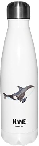 Mr. & Mrs. Panda Personalisierte Thermosflasche Orca - Personalisierte Geschenke, Meer, Robuste Thermosflasche Personalisiert, Orcas, Thermosflasche